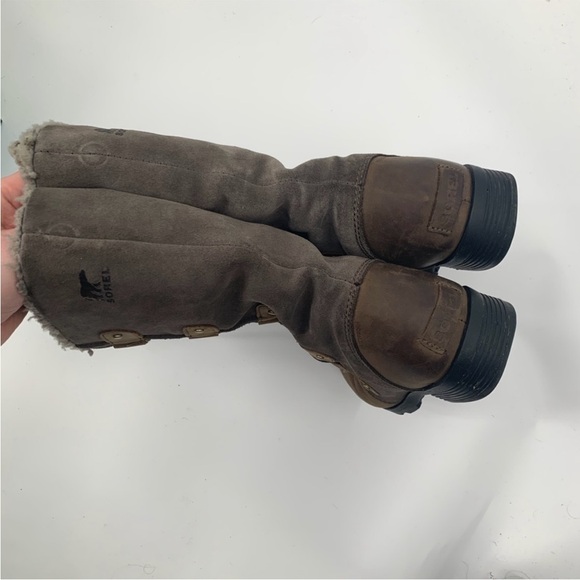 SOREL - women’s Emelie lace up Combat brown leather waterproof boots faux fur 10 - Picture 9 of 12